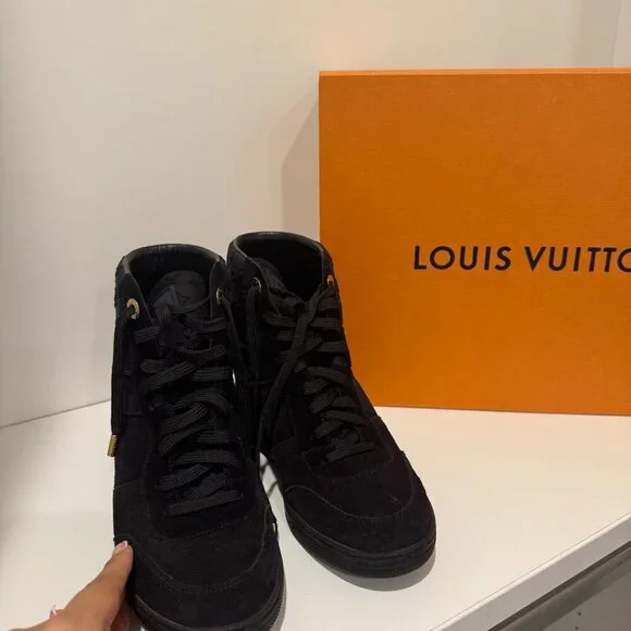 Louis Vuitton Monogram Louis Vuitton Wedge Sneakers – Black Suede - Picture 2 of 11